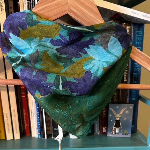 Chan Luu Green Scarf with Gold and Purple Floral design - Picture 7 of 7